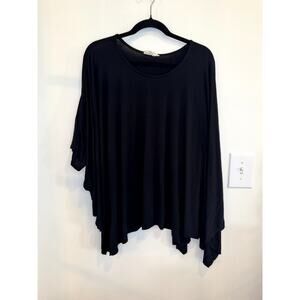 Before You Black Flowy Tunic Top Oversized Drapey Short Sleeve Minimalist Boho